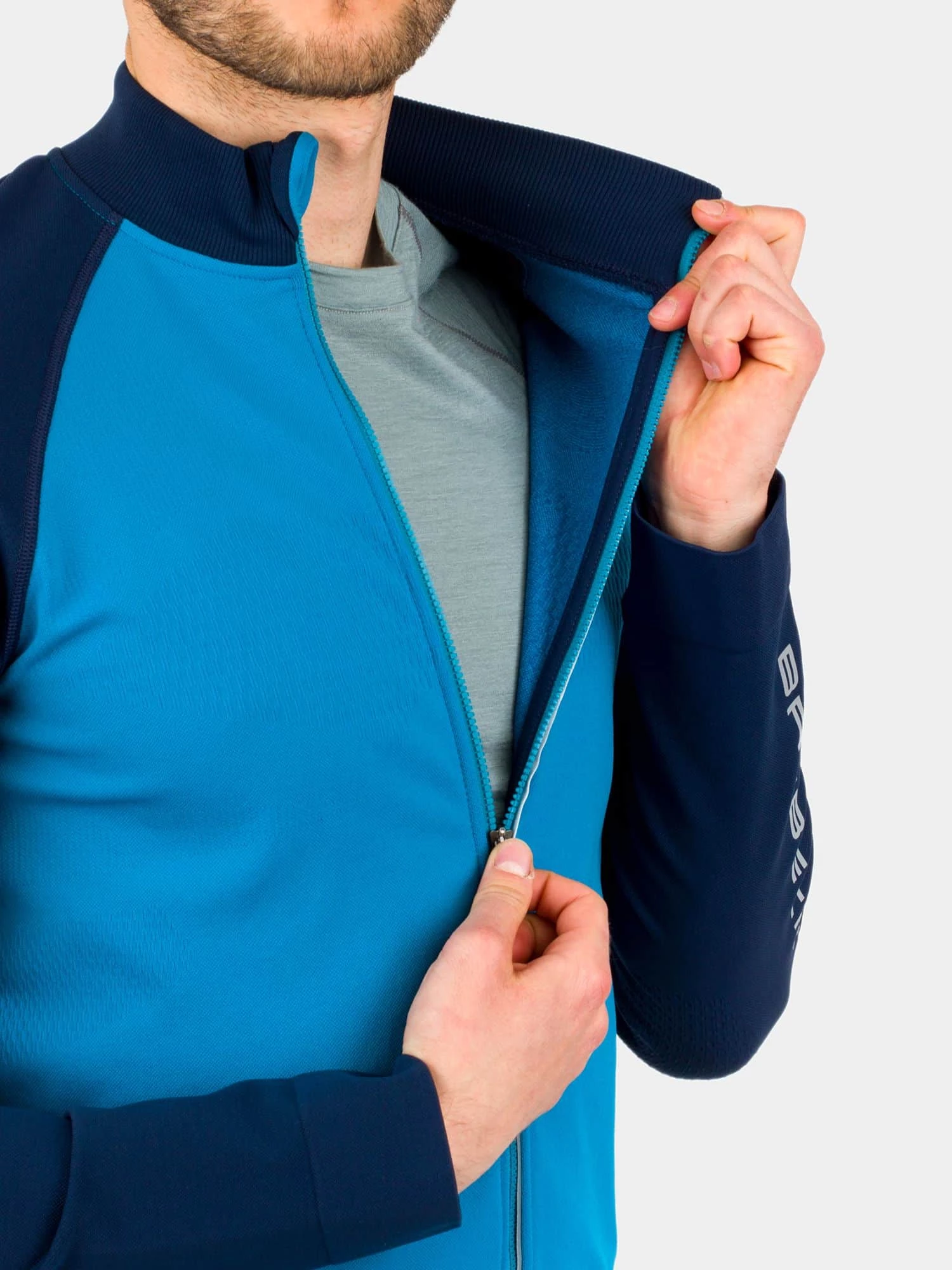ATHLETIC Férfi cipzáras sportpulóver - Sötétkék / Világoskék - Image 7