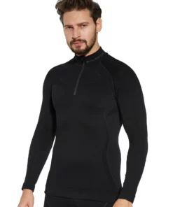 EXTREME MERINO Férfi merinó gyapjú cipzáras aláöltözet felső - Fekete