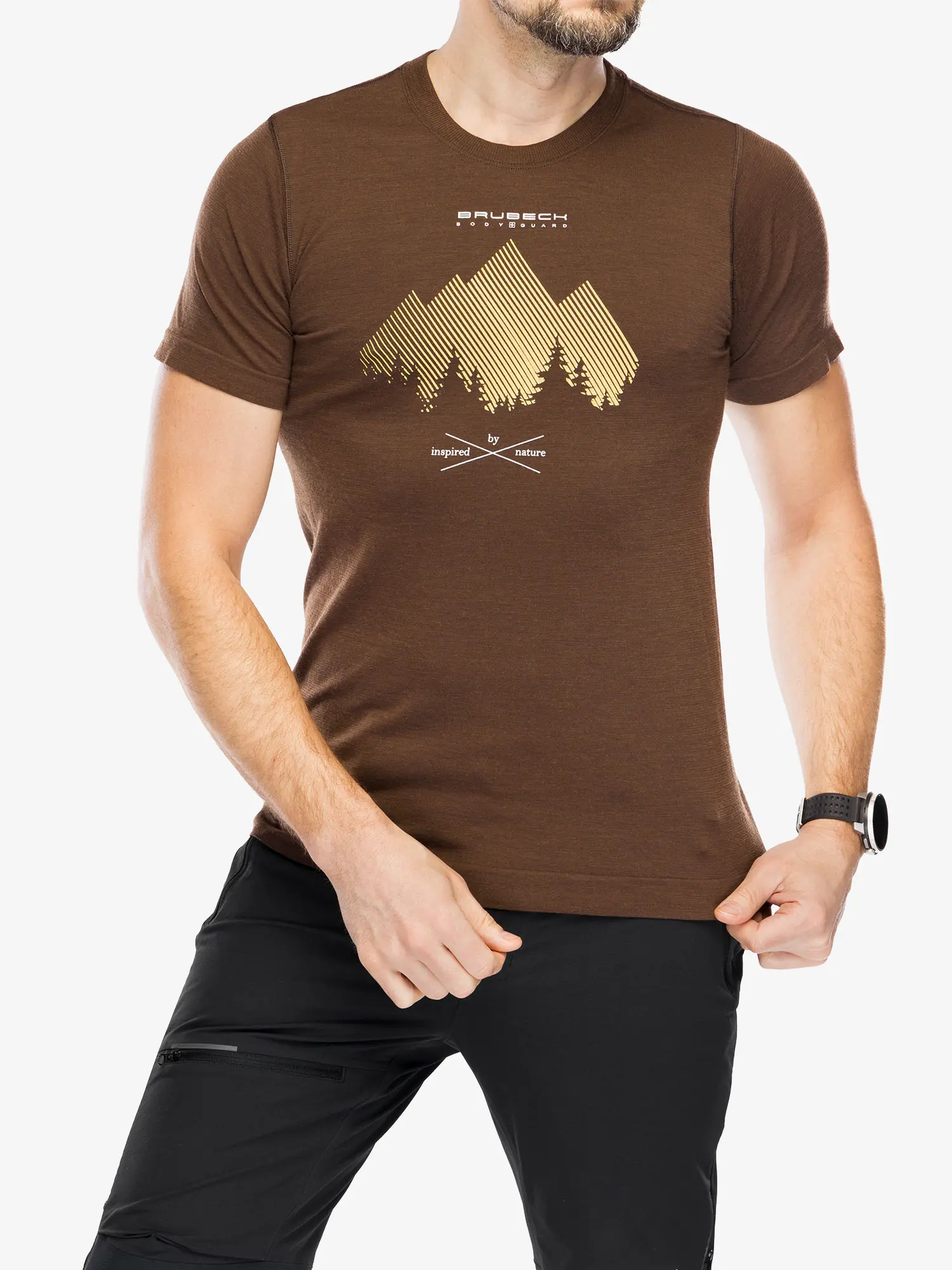 OUTDOOR WOOL PRO Férfi rövid ujjú merinó túrapóló - Barna / Sárga - Image 5