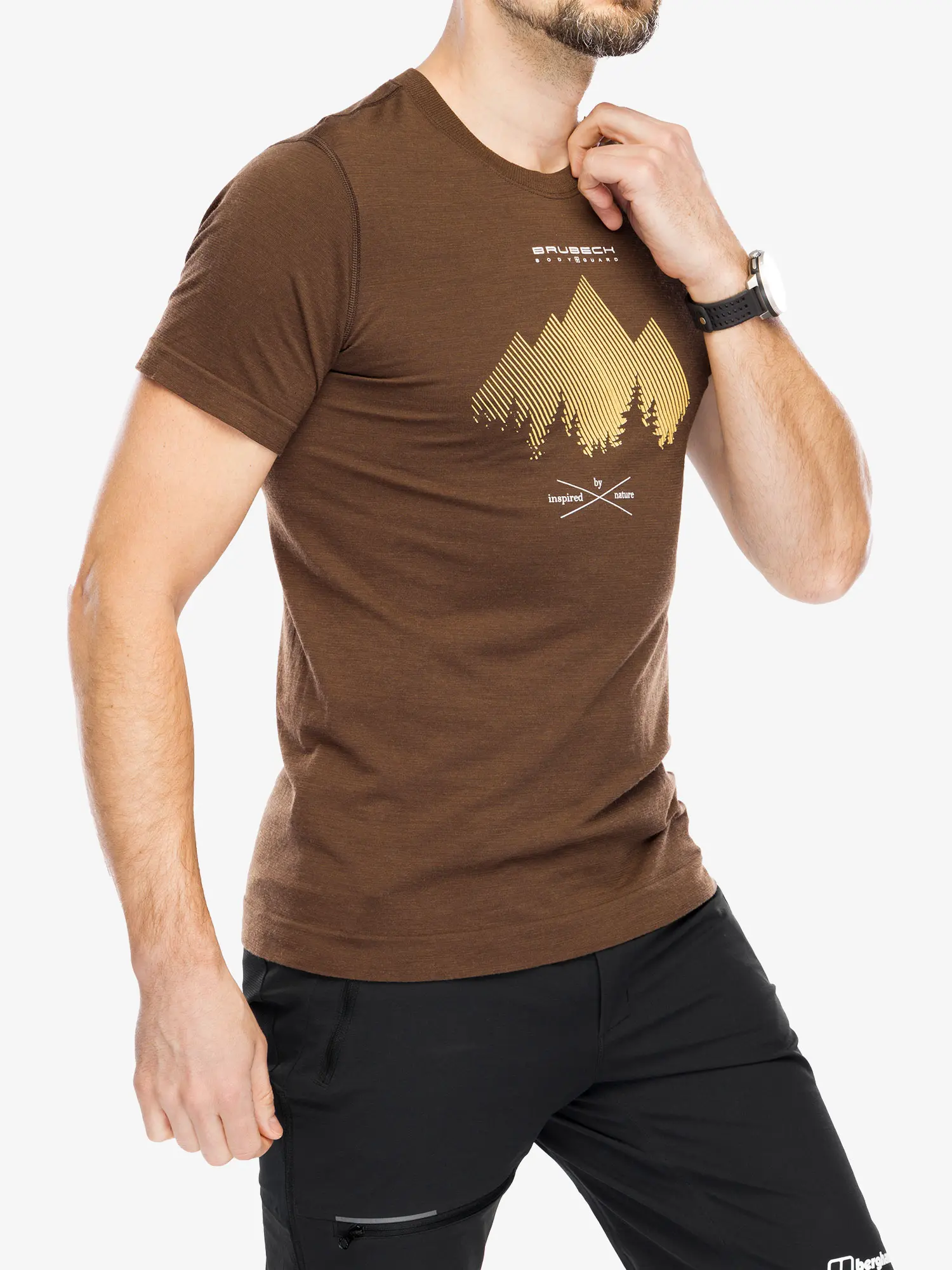 OUTDOOR WOOL PRO Férfi rövid ujjú merinó túrapóló - Barna / Sárga - Image 7