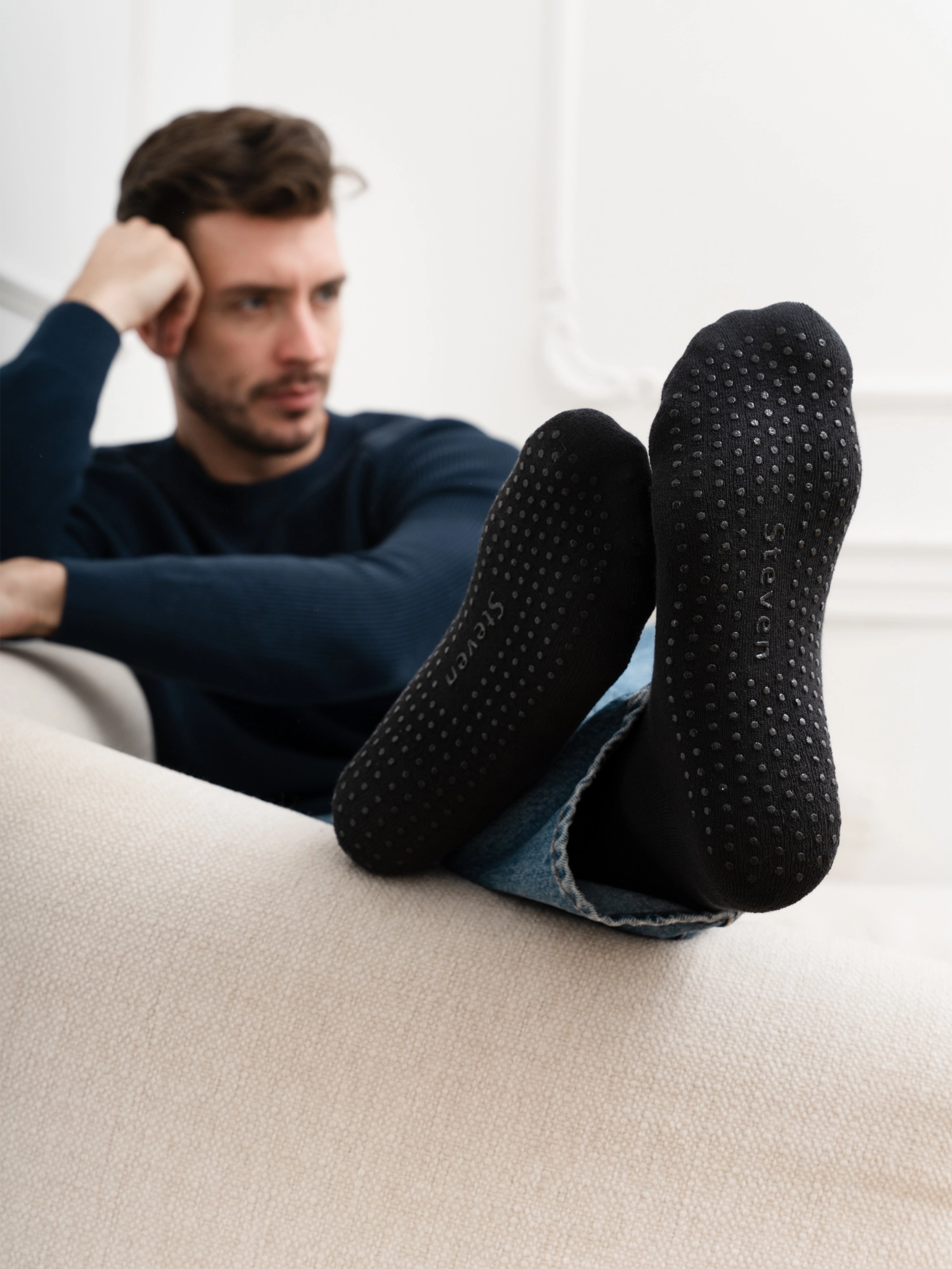 ANTI-SLIP Nyomásmentes pamut zokni - Fekete - Image 4