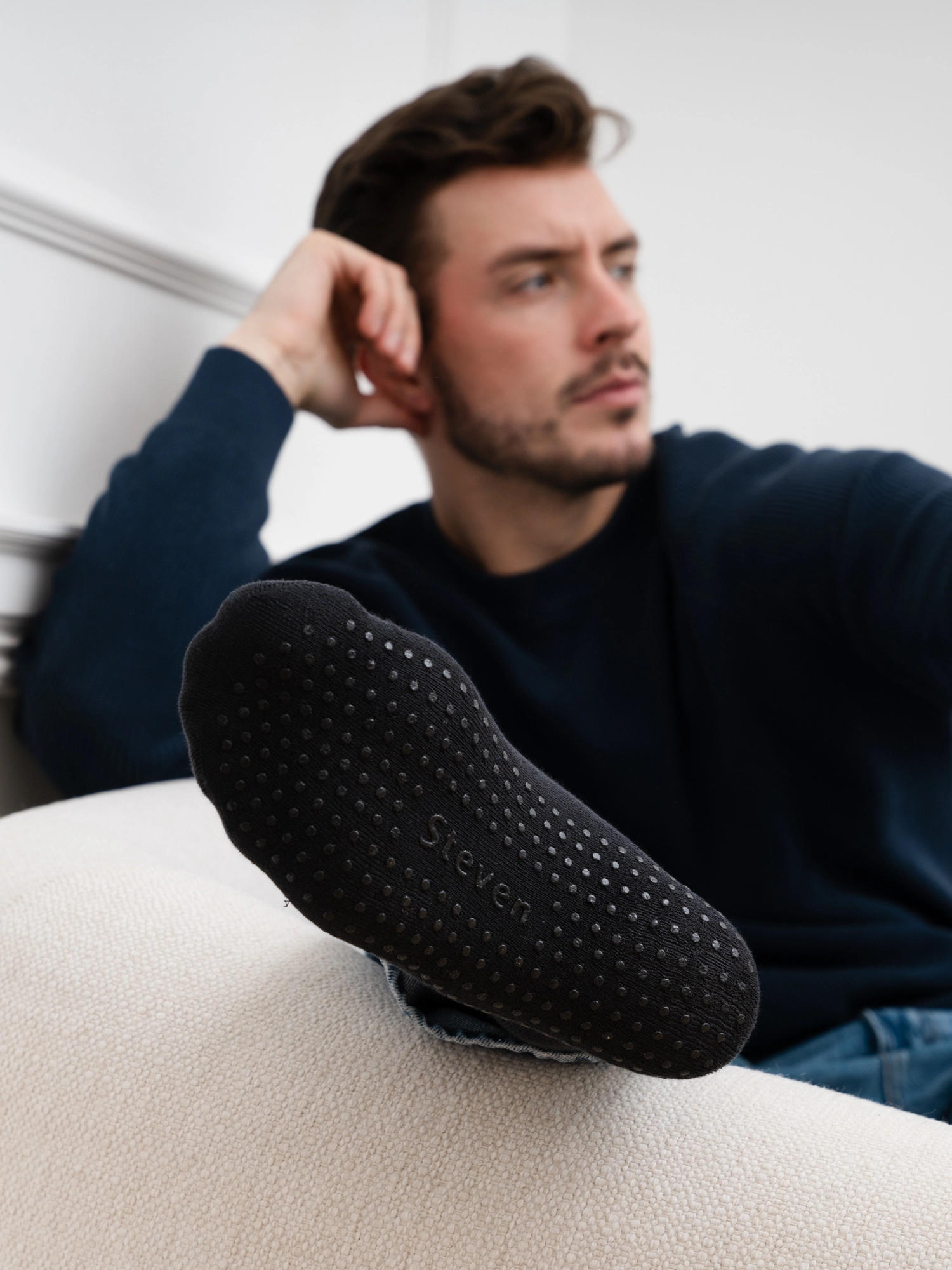 ANTI-SLIP Nyomásmentes pamut zokni - Fekete - Image 5