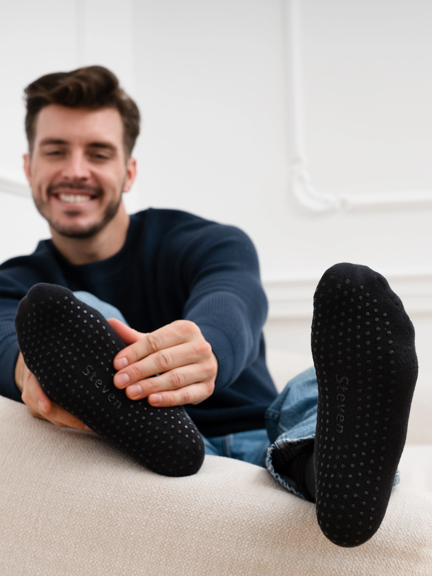 ANTI-SLIP Nyomásmentes pamut zokni - Fekete - Image 6