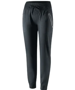 Fekete BRUBECK FUSION női sportnadrág, technikai anyagból készült melegítő nadrág ragasztott zsebekkel