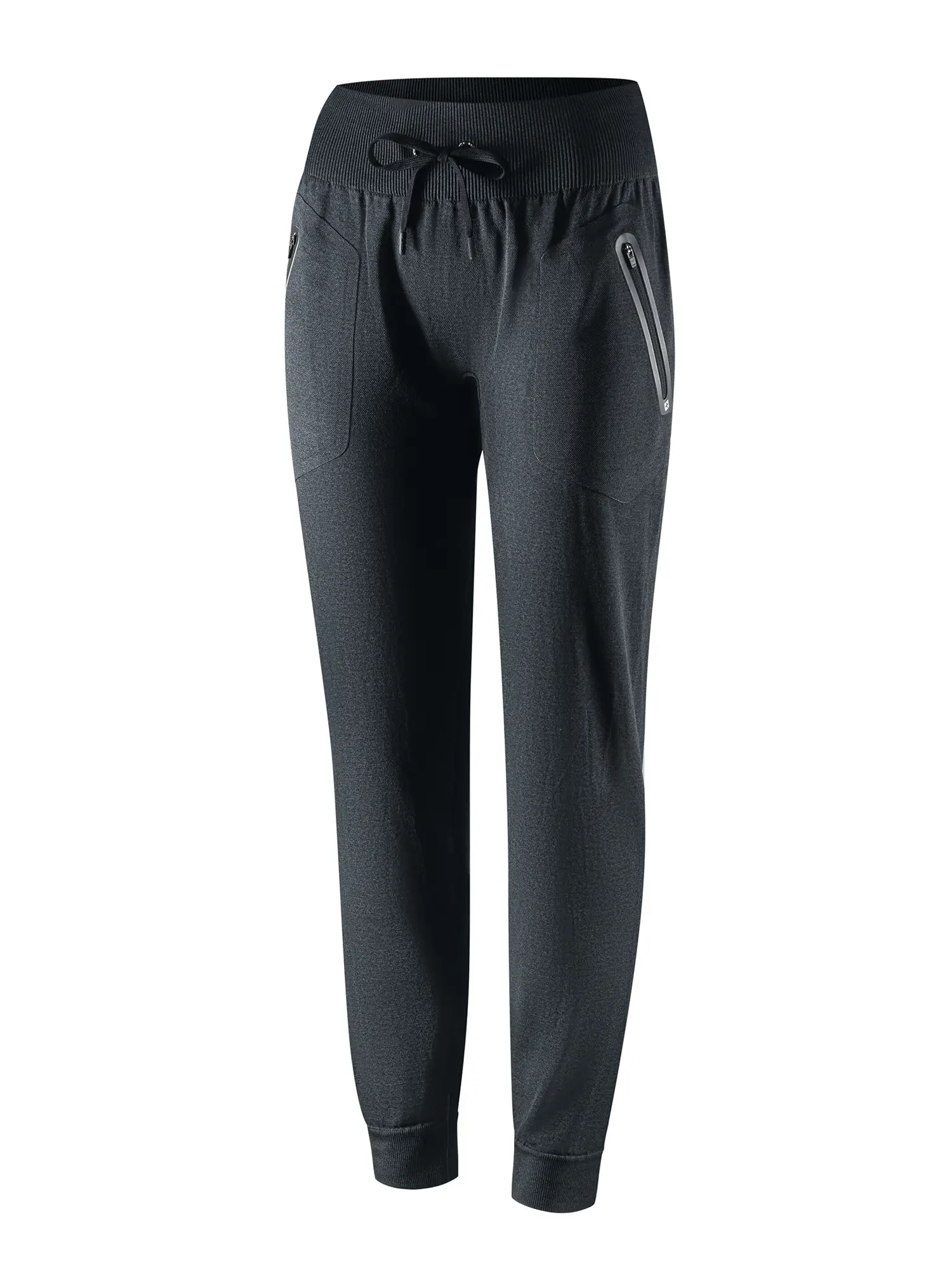 Fekete BRUBECK FUSION női sportnadrág, technikai anyagból készült melegítő nadrág ragasztott zsebekkel