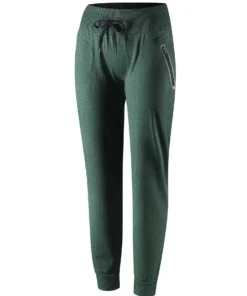 Sötétzöld BRUBECK FUSION női sportnadrág cipzáras zsebekkel, technikai viselet túrázáshoz és edzéshez