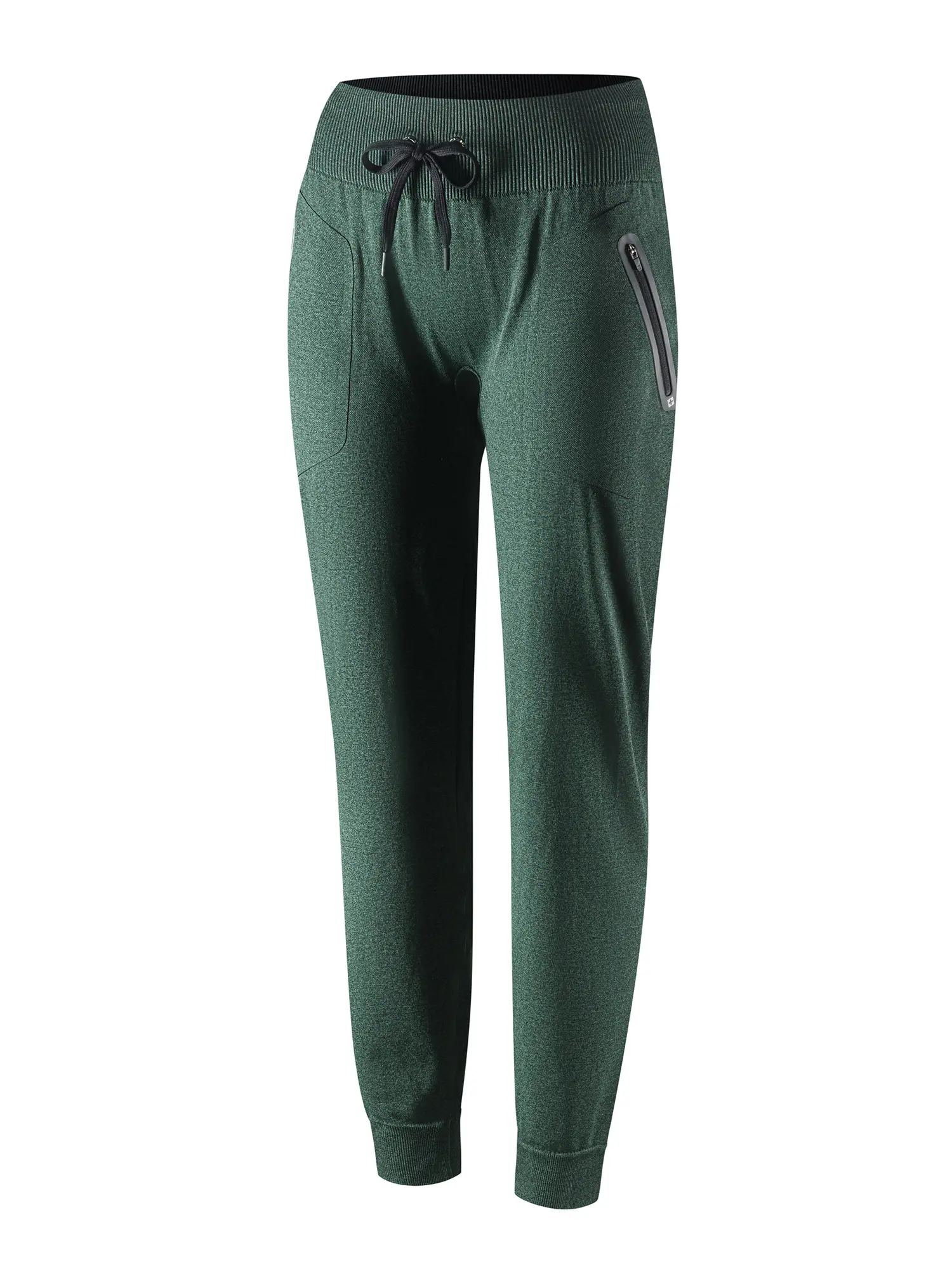 Sötétzöld BRUBECK FUSION női sportnadrág cipzáras zsebekkel, technikai viselet túrázáshoz és edzéshez